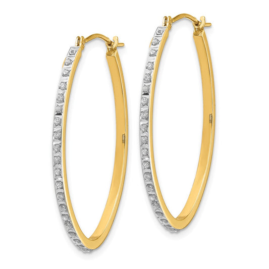 14K Yellow Gold Diamond Fascination Oval Hinged Hoop Earrings