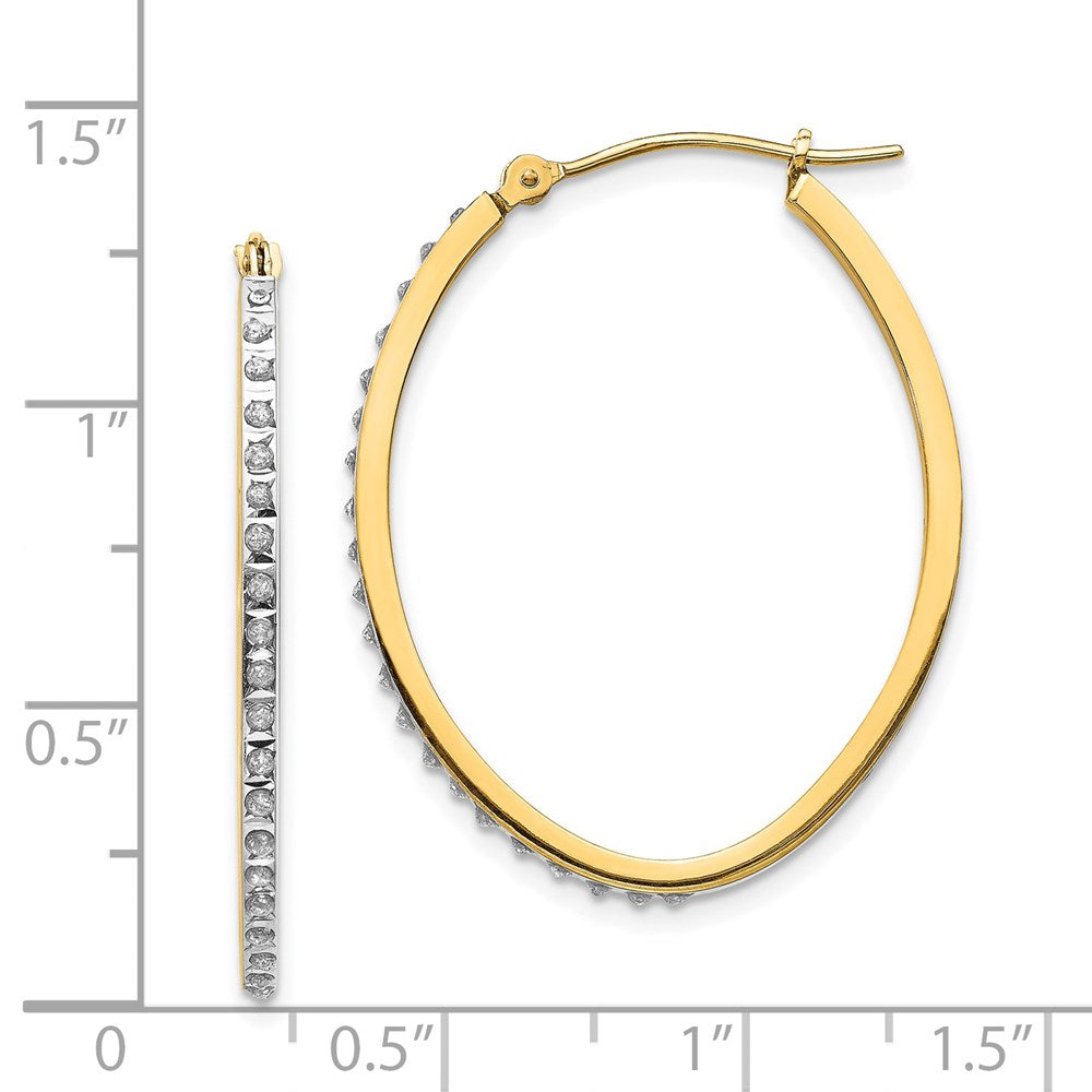 14K Yellow Gold Diamond Fascination Oval Hinged Hoop Earrings