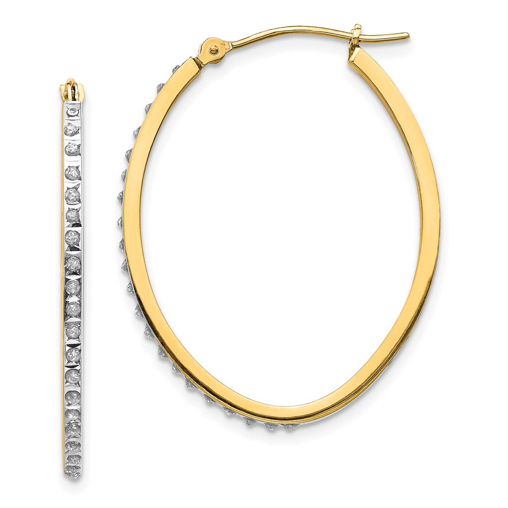 14K Yellow Gold Diamond Fascination Oval Hinged Hoop Earrings