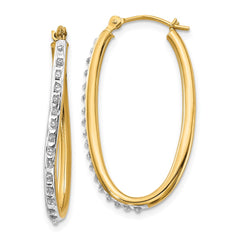 14K Yellow Gold Diamond Fascination Oval Twist Hoop Earrings