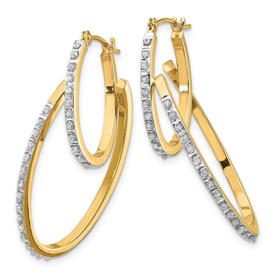 14K Yellow Gold Diamond Fascination Hinged Double Hoop Earrings