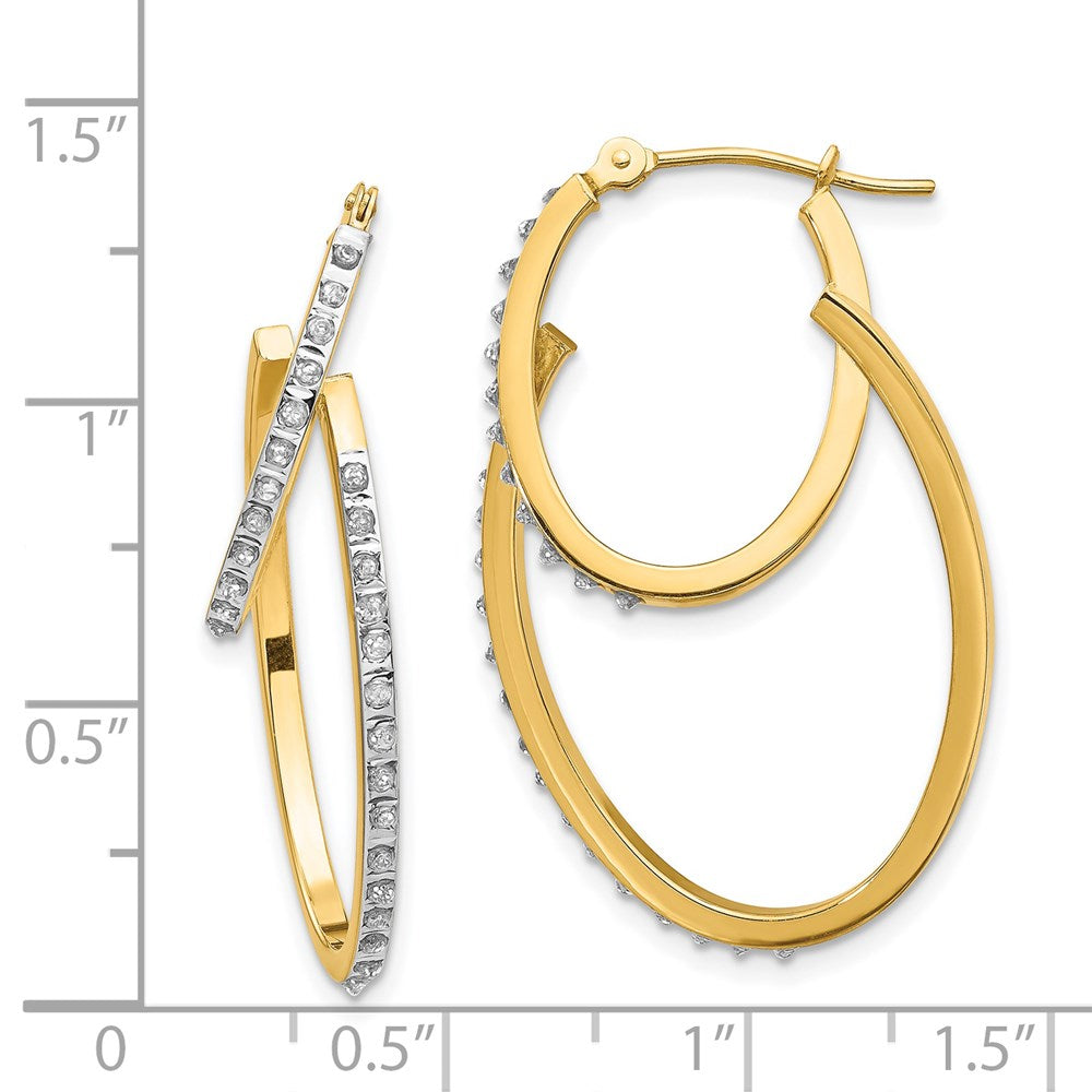 14K Yellow Gold Diamond Fascination Hinged Double Hoop Earrings