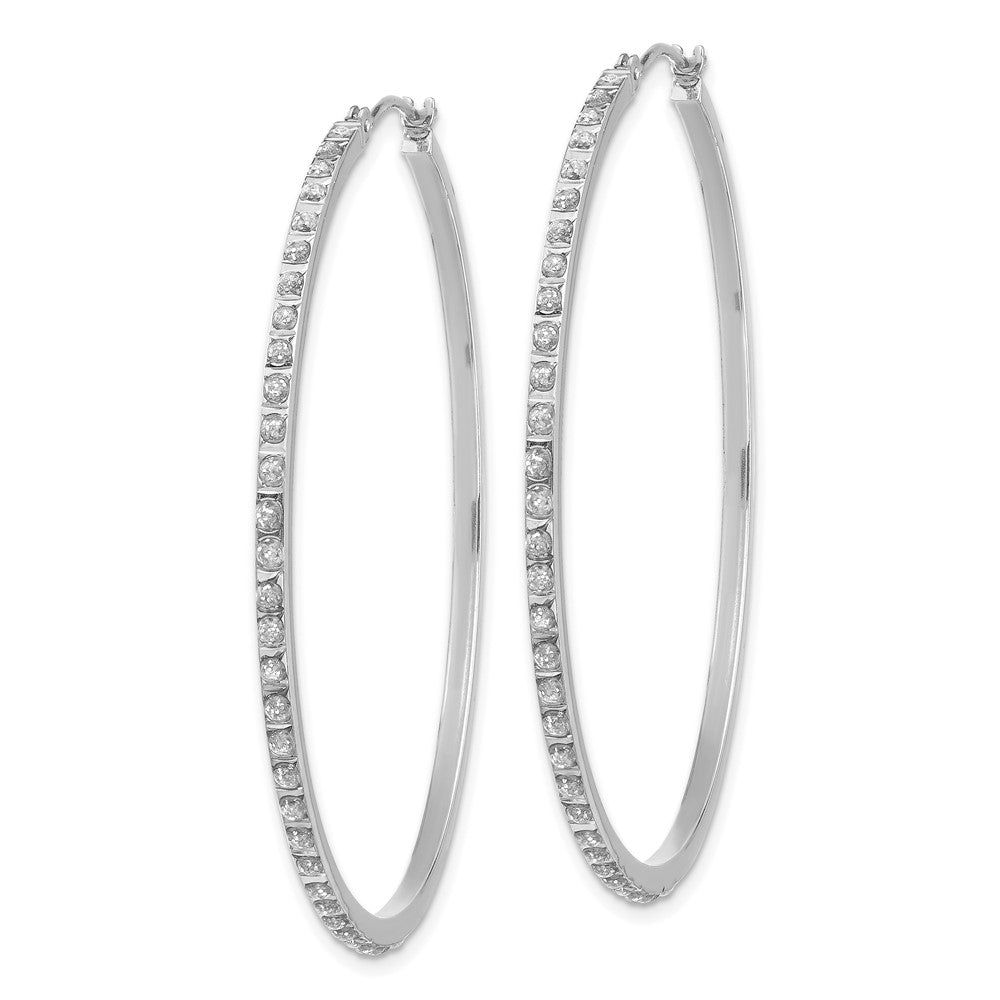 14K White Gold Diamond Fascination Lg Round Hinged Hoop Earrings