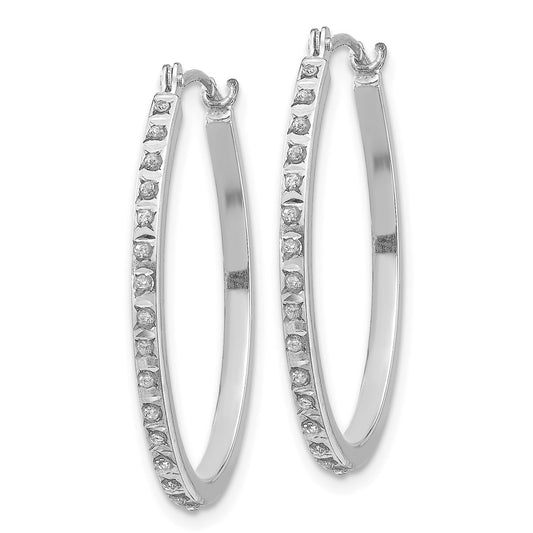 14K White Gold Diamond Fascination Oval Hinged Hoop Earrings