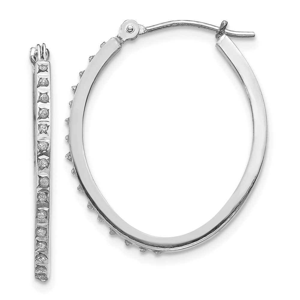 14K White Gold Diamond Fascination Oval Hinged Hoop Earrings