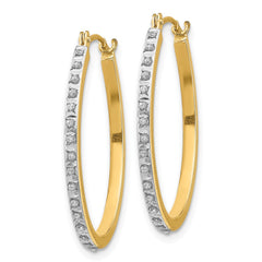 14K Yellow Gold Diamond Fascination Oval Hinged Hoop Earrings