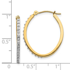 14K Yellow Gold Diamond Fascination Oval Hinged Hoop Earrings