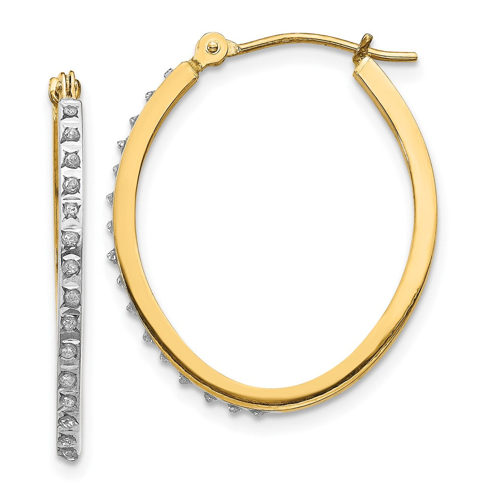 14K Yellow Gold Diamond Fascination Oval Hinged Hoop Earrings