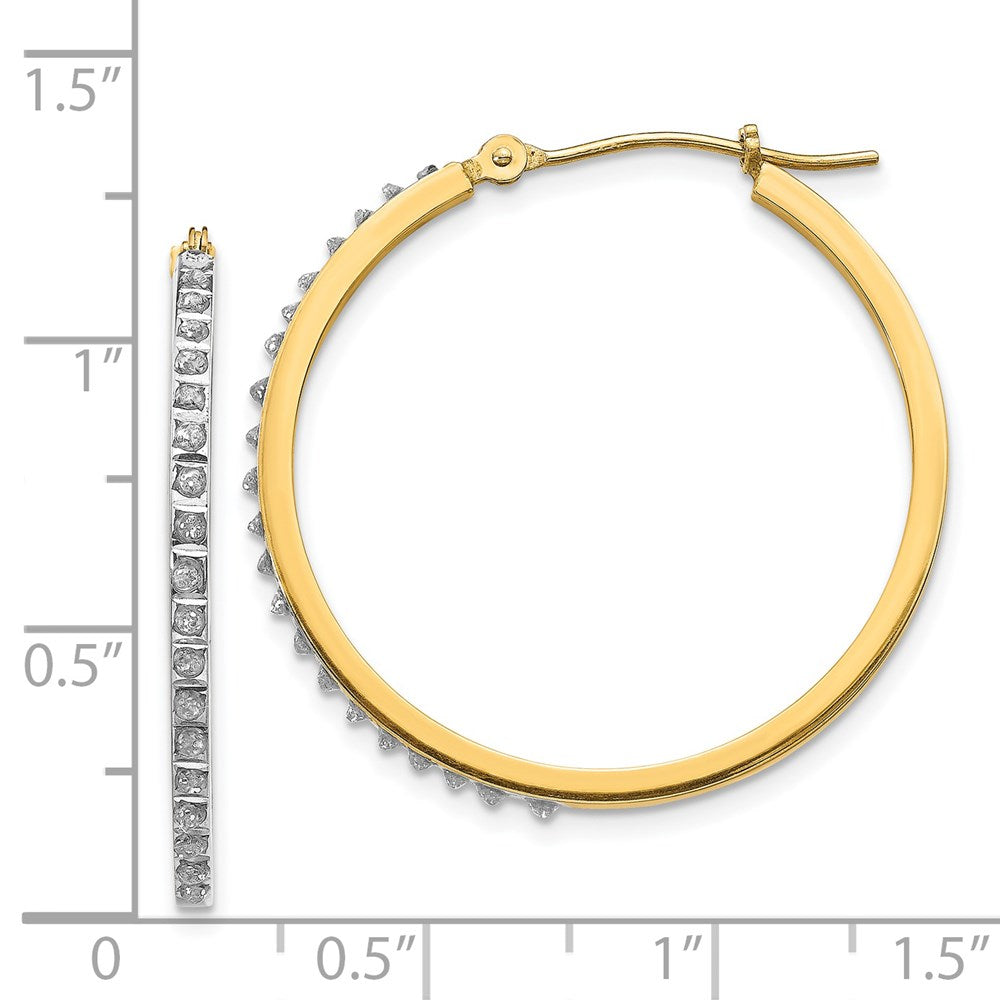 14K Yellow Gold Diamond Fascination Round Hinged Hoop Earrings