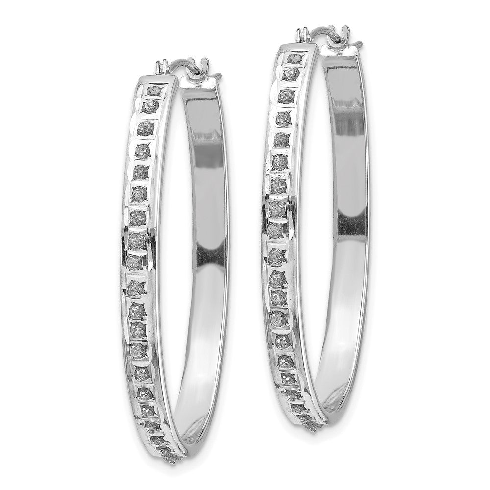 14K White Gold Diamond Fascination Oval Hinged Hoop Earrings