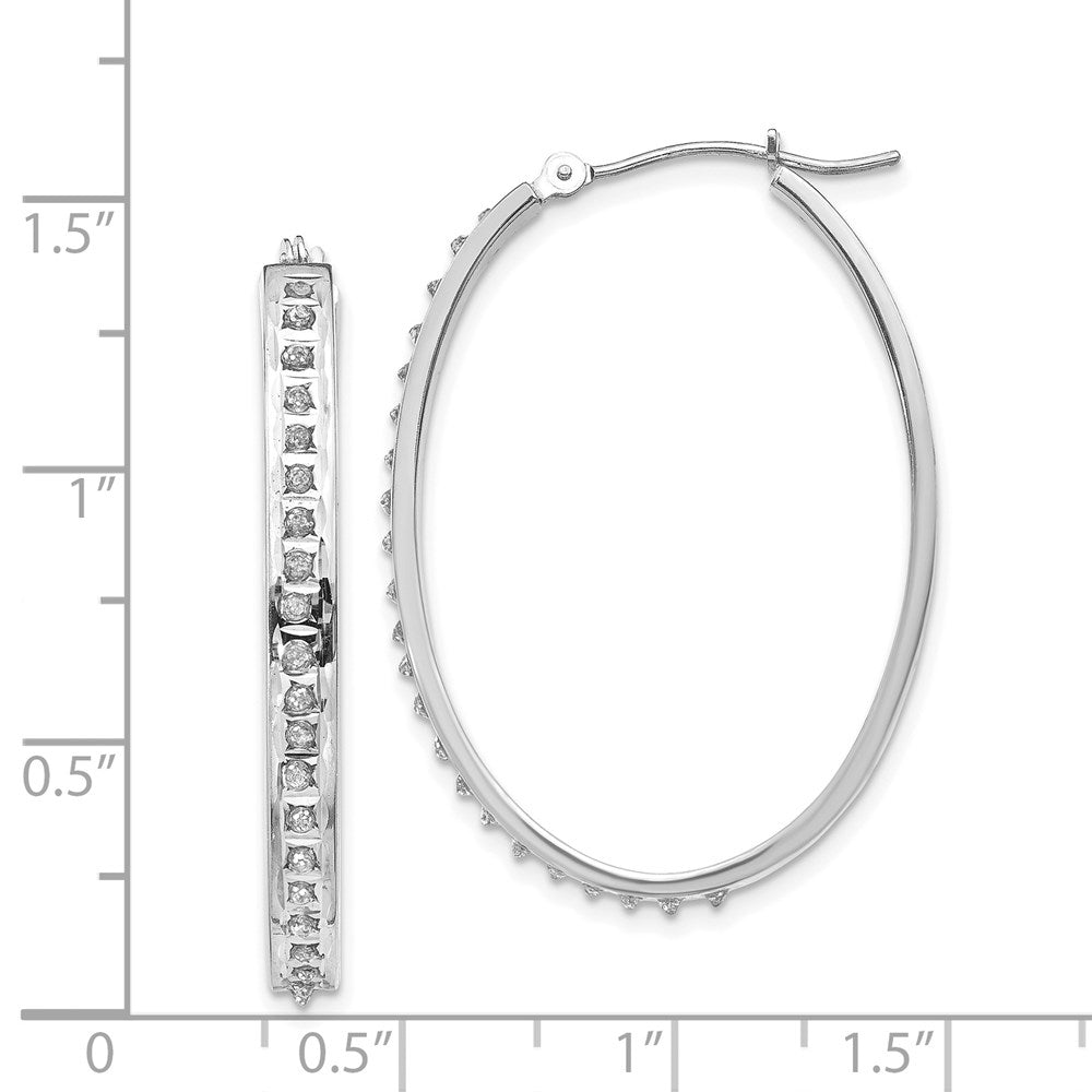 14K White Gold Diamond Fascination Oval Hinged Hoop Earrings