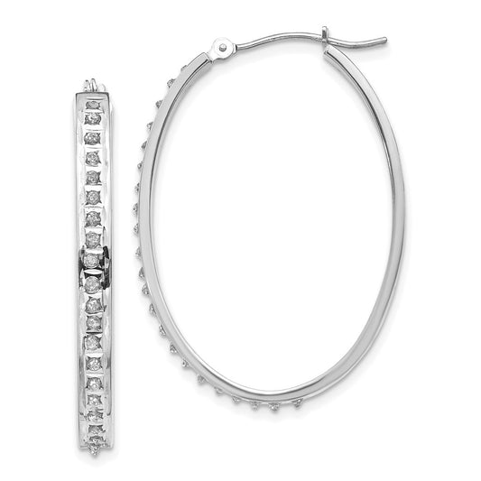 14K White Gold Diamond Fascination Oval Hinged Hoop Earrings