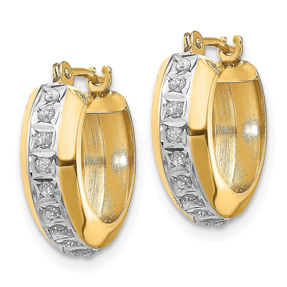 14K Yellow Gold Diamond Fascination Round Huggy Hinged Hoop Earrings