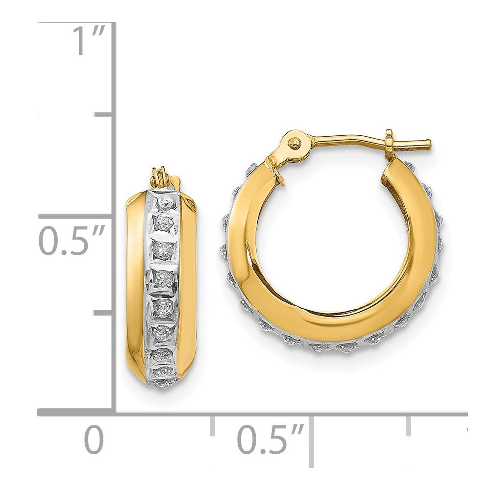 14K Yellow Gold Diamond Fascination Round Huggy Hinged Hoop Earrings