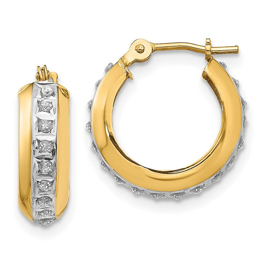 14K Yellow Gold Diamond Fascination Round Huggy Hinged Hoop Earrings