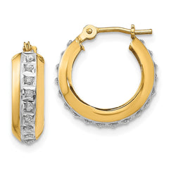 14K Yellow Gold Diamond Fascination Round Huggy Hinged Hoop Earrings