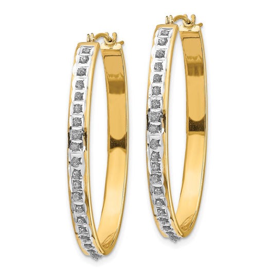 14K Yellow Gold Diamond Fascination Oval Hinged Hoop Earrings