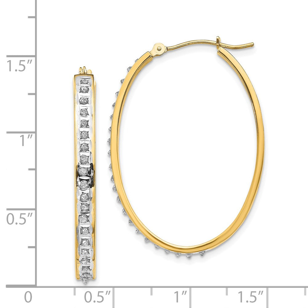 14K Yellow Gold Diamond Fascination Oval Hinged Hoop Earrings