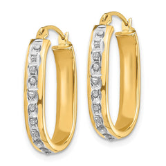 14K Yellow Gold Diamond Fascination Squared Hinged Hoop Earrings