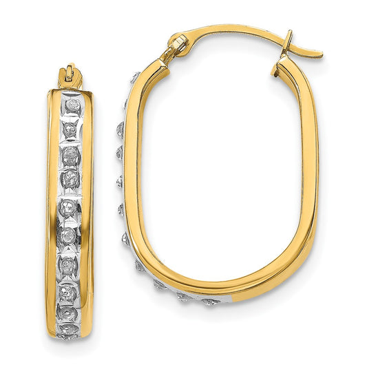 14K Yellow Gold Diamond Fascination Squared Hinged Hoop Earrings