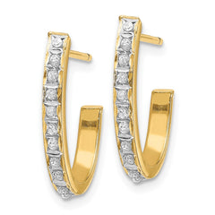 14K Yellow Gold Diamond Fascination Post J Hoop Earrings