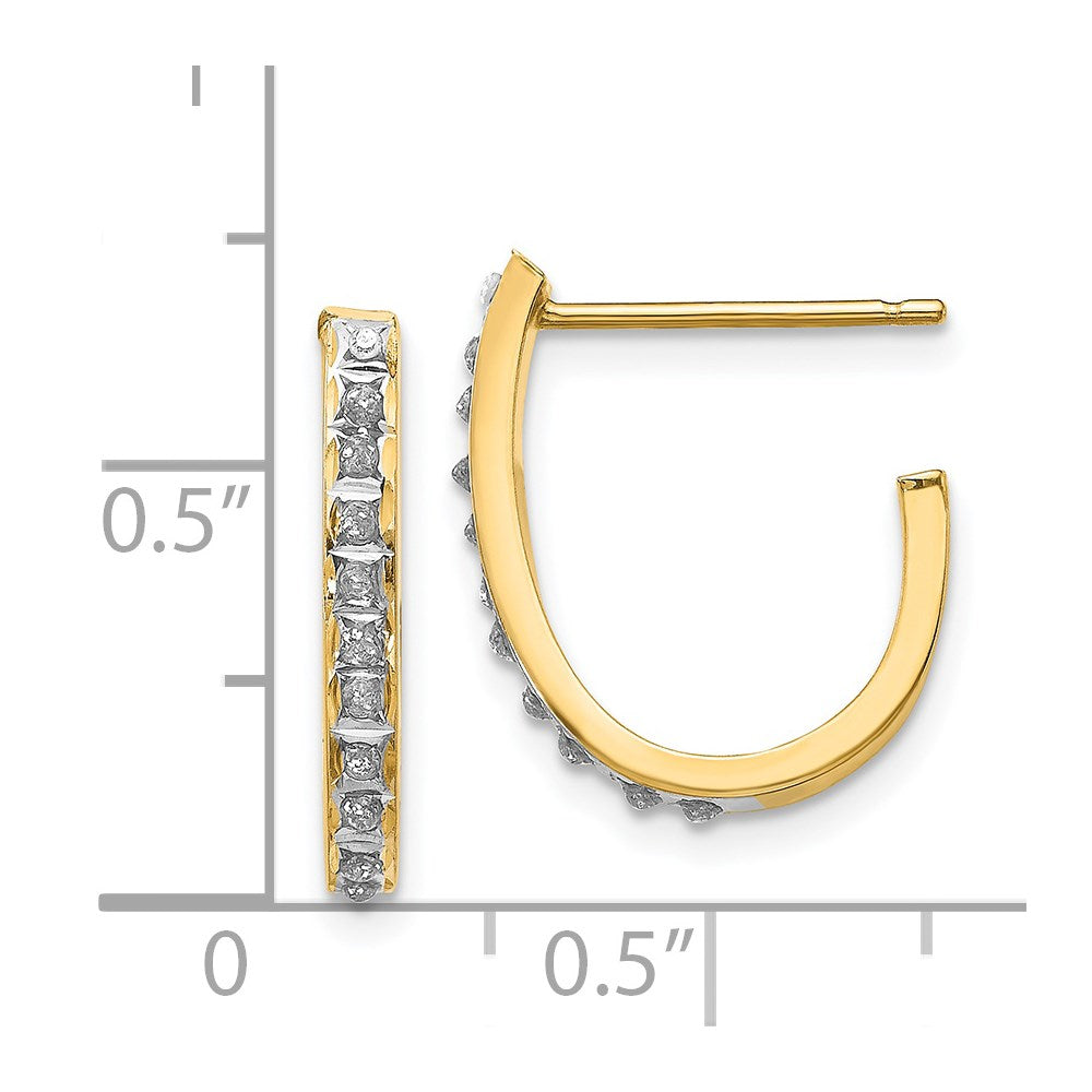 14K Yellow Gold Diamond Fascination Post J Hoop Earrings