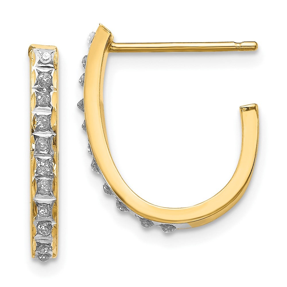 14K Yellow Gold Diamond Fascination Post J Hoop Earrings