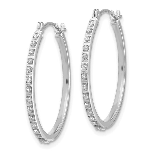 14K White Gold Diamond Fascination Round Hinged Hoop Earrings