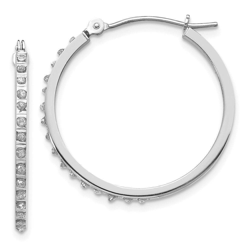 14K White Gold Diamond Fascination Round Hinged Hoop Earrings