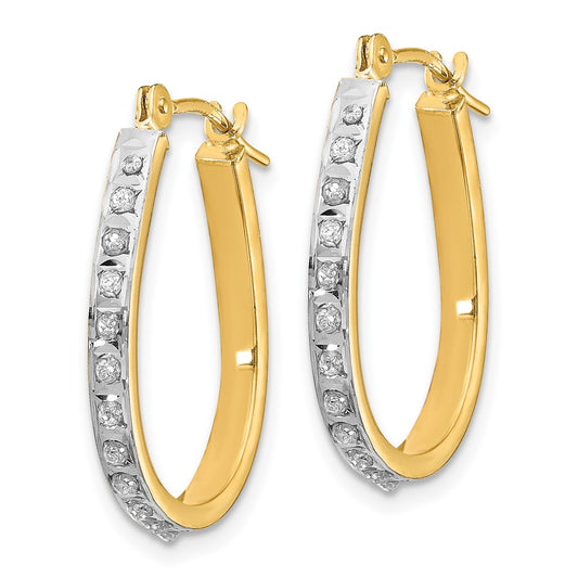 14K Two-Tone Gold Diamond Fascination Oval Hinged Hoop Earrings