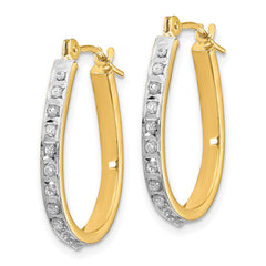 14K Two-Tone Gold Diamond Fascination Oval Hinged Hoop Earrings