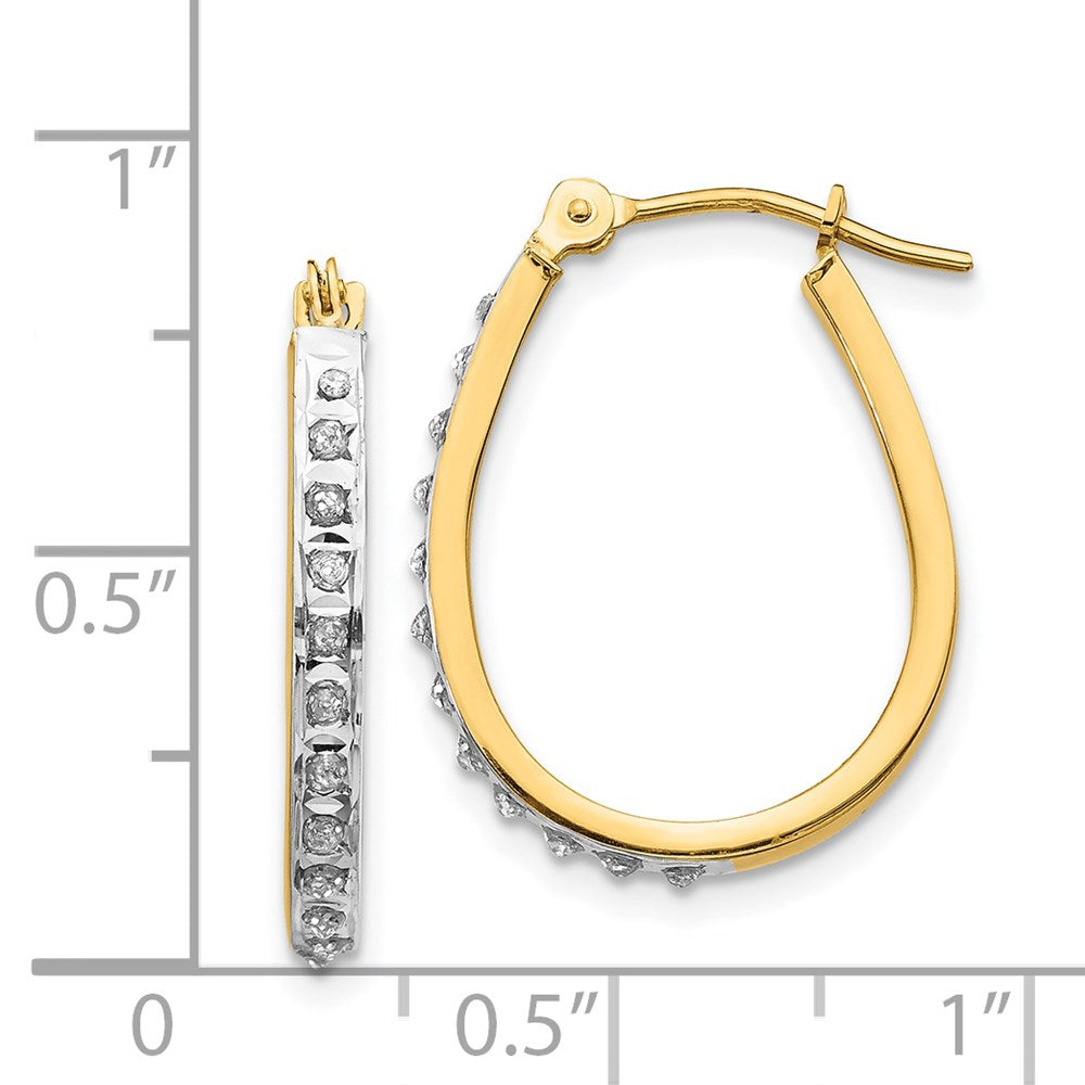 14K Two-Tone Gold Diamond Fascination Oval Hinged Hoop Earrings