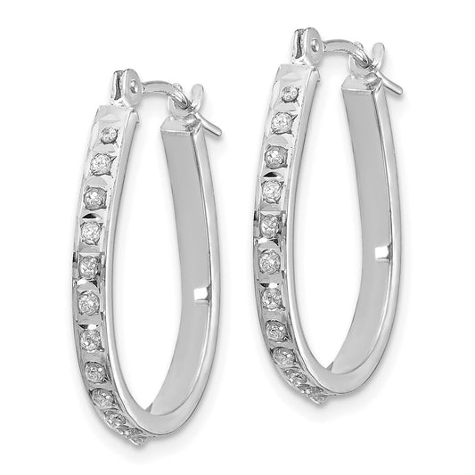 14K White Gold Diamond Fascination Oval Hinged Hoop Earrings