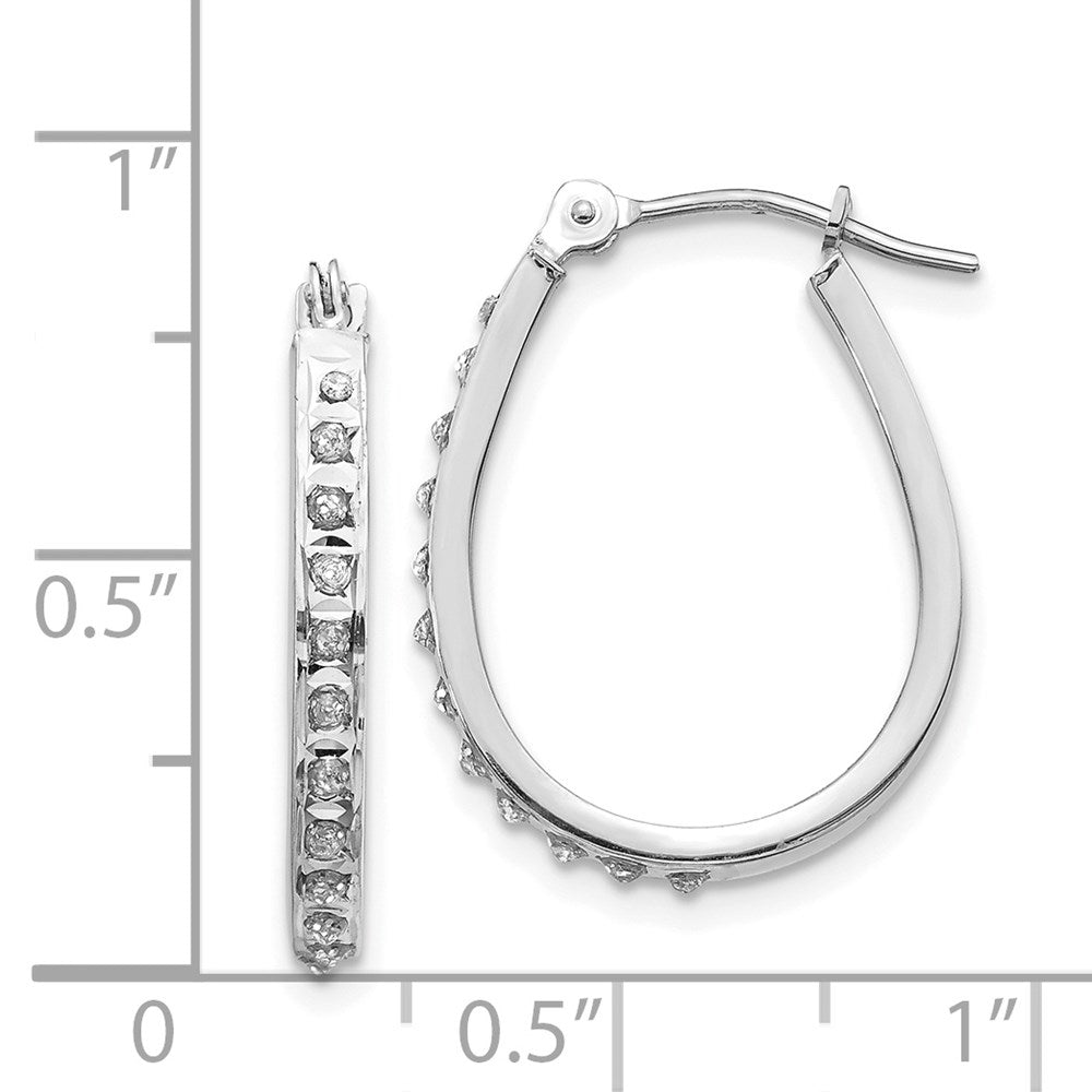 14K White Gold Diamond Fascination Oval Hinged Hoop Earrings