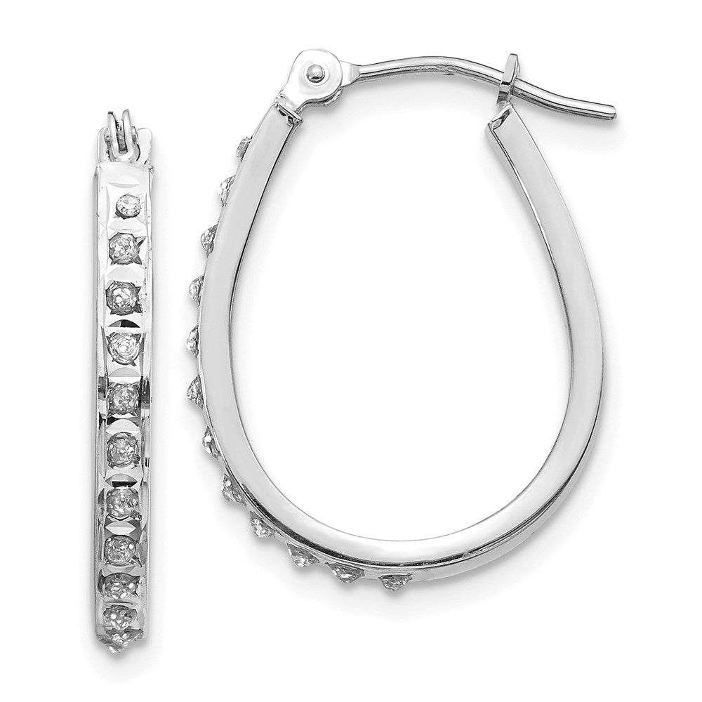 14K White Gold Diamond Fascination Oval Hinged Hoop Earrings