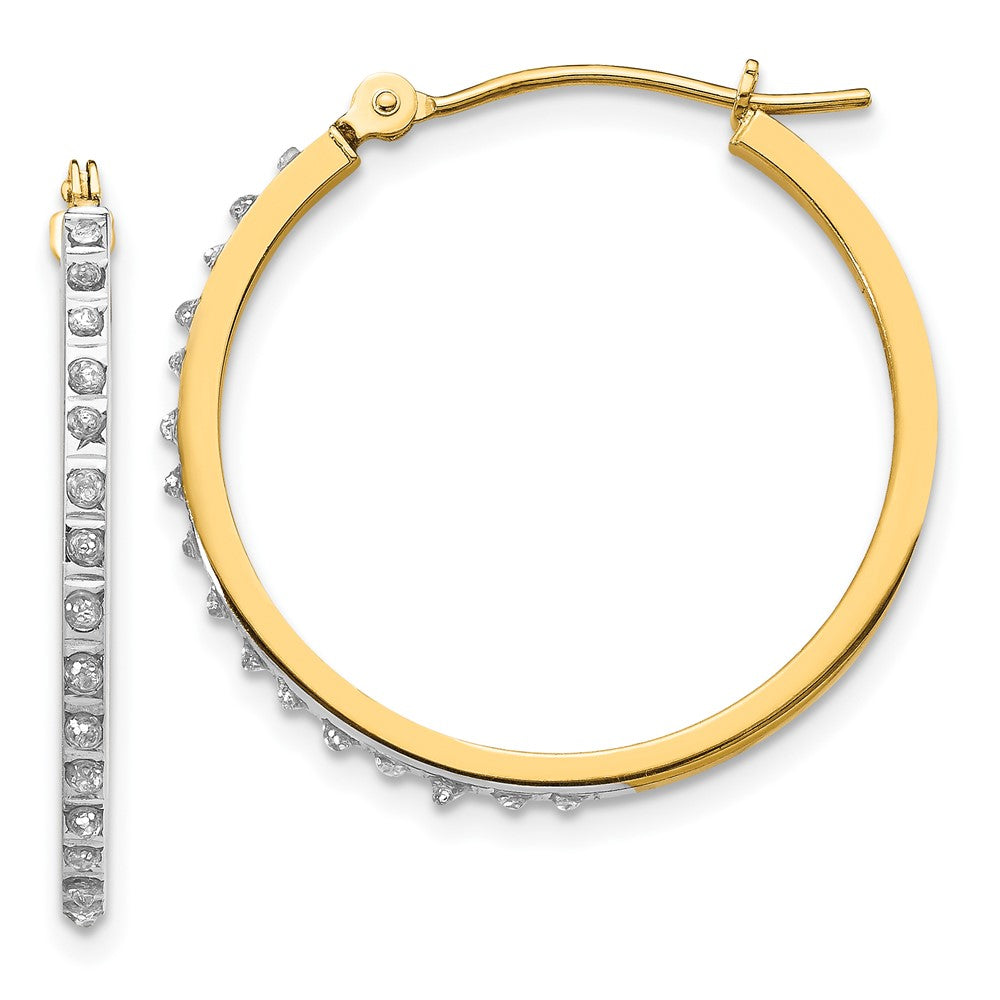 14K Yellow Gold Diamond Fascination Round Hinged Hoop Earrings