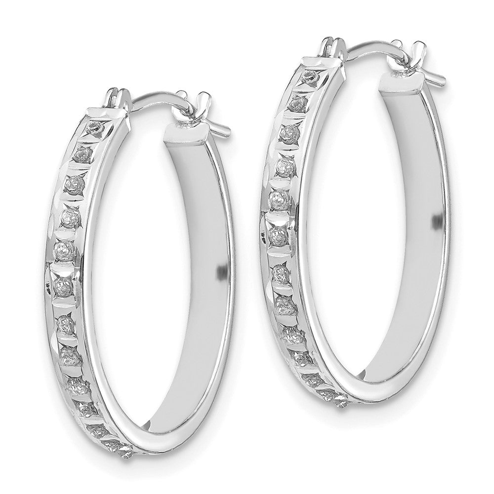 14K White Gold Diamond Fascination Round Hinged Hoop Earrings