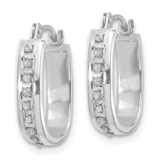 14K White Gold Diamond Fascination Squared Hinged Hoop Earrings