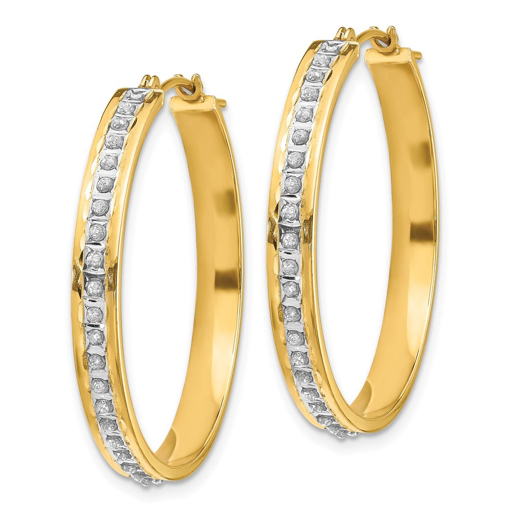 14K Yellow Gold Diamond Fascination Round Hinged Hoop Earrings