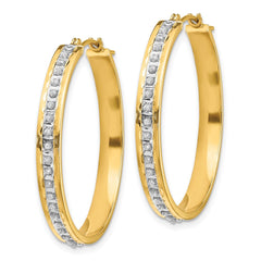 14K Yellow Gold Diamond Fascination Round Hinged Hoop Earrings