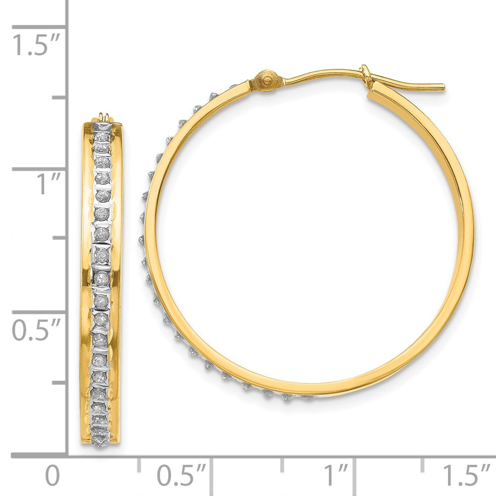 14K Yellow Gold Diamond Fascination Round Hinged Hoop Earrings