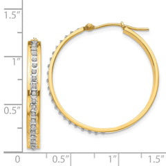 14K Yellow Gold Diamond Fascination Round Hinged Hoop Earrings