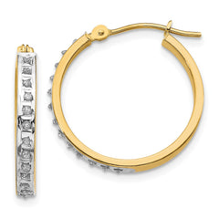 14K Yellow Gold Diamond Fascination Round Hinged Hoop Earrings