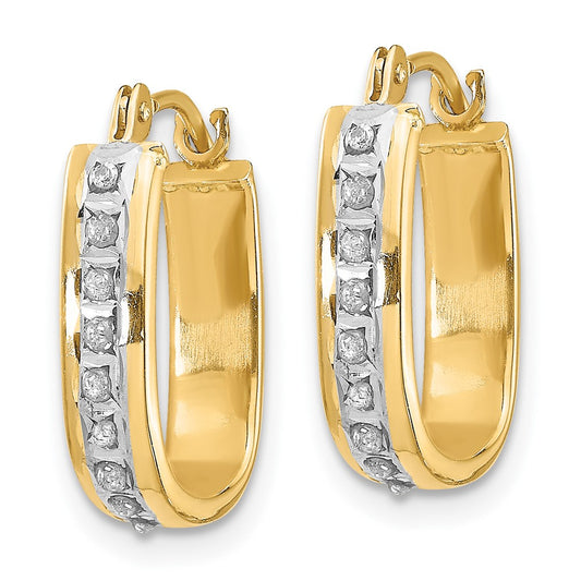 14K Yellow Gold Diamond Fascination Squared Hinged Hoop Earrings