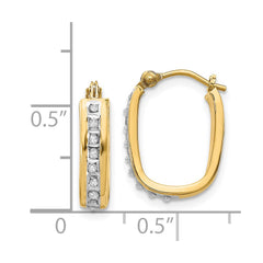 14K Yellow Gold Diamond Fascination Squared Hinged Hoop Earrings