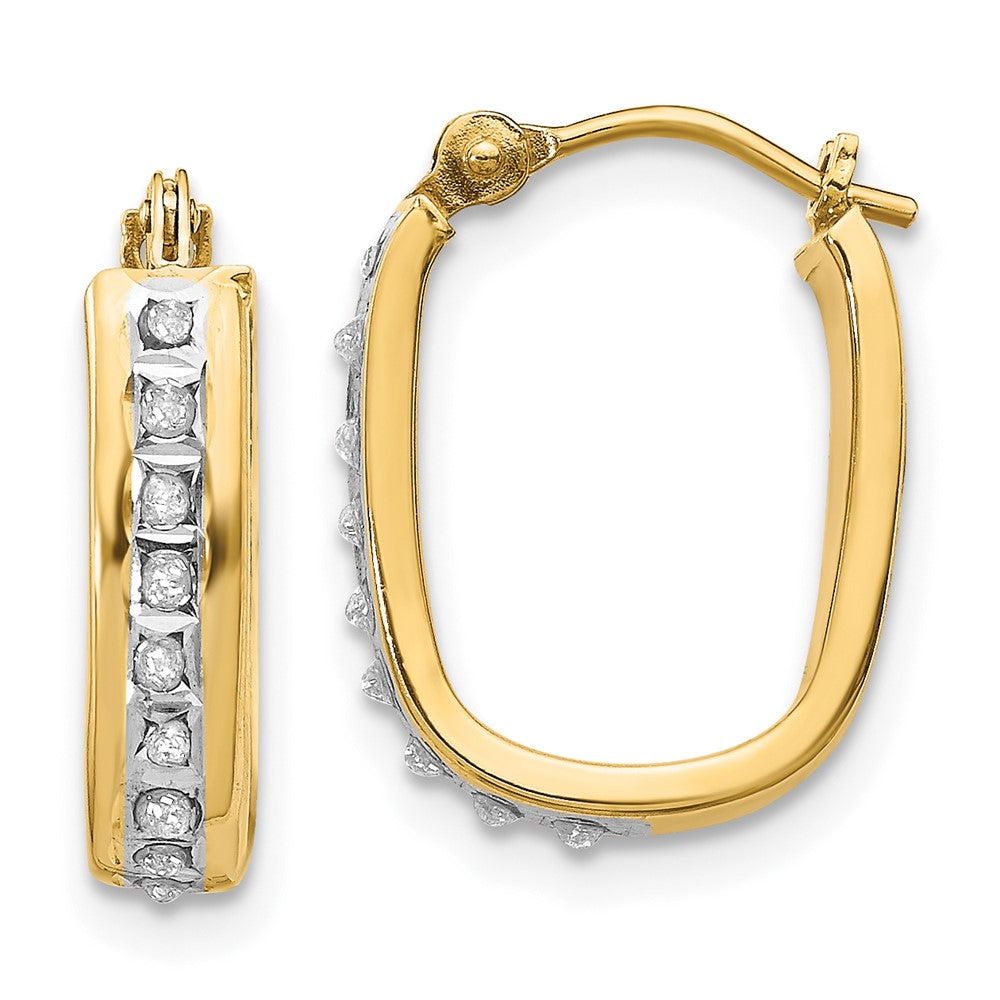 14K Yellow Gold Diamond Fascination Squared Hinged Hoop Earrings