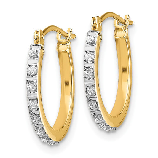 14K Yellow Gold Diamond Fascination Small Hinged Leverback Hoop Earrings