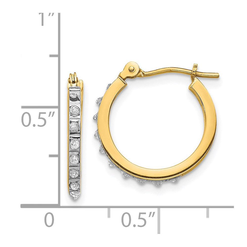 14K Yellow Gold Diamond Fascination Small Hinged Leverback Hoop Earrings