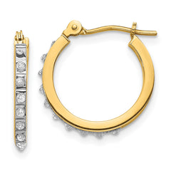 14K Yellow Gold Diamond Fascination Small Hinged Leverback Hoop Earrings