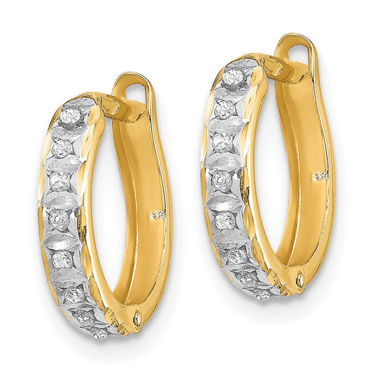 14K Yellow Gold Diamond Fascination Round Hinged Hoop Earrings